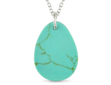 Amour Sterling Silver Pear Shape Turquoise Pendant & Chain