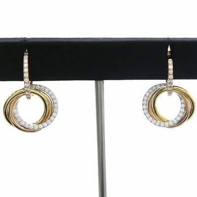 Cartier Trinity 3 Diamond Hoop 2 way Stud Earrings 18K Yellow Gold 750 Auth