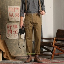 Men Overalls Work Suspenders Braces Pants Casual Cotton Loose Comfort Trousers