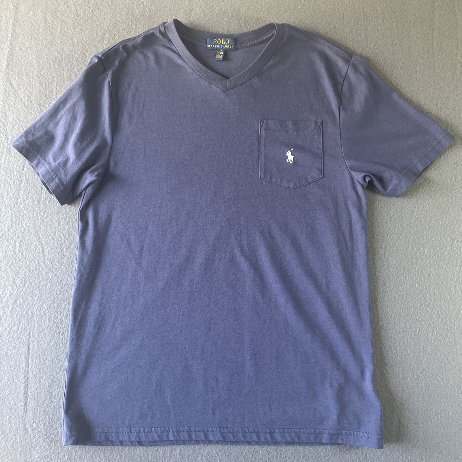 Polo Ralph Lauren t shirt ragazzo L 14 16 giovane scollo a V logo pony blu manica corta