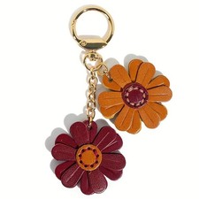 LOHGOU Cute PU Leather Flower Bag Charm Boho Keychain for One Size, Gold