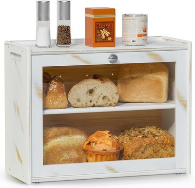 Bread Box Kitchen Countertop Double Layer Bamboo Large Capacity Bread Storage 