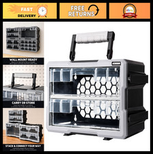 Modular Stackable Storage Organizer - 2 Drawer Clear Tool Box, Removable Handle,