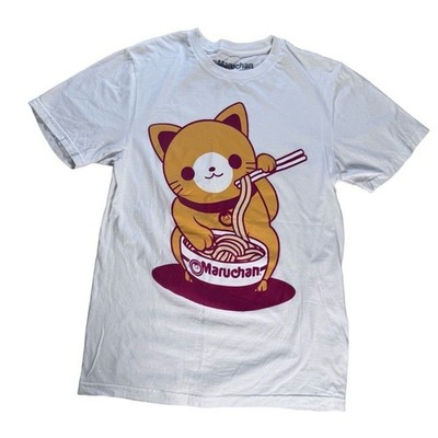 Maruchan T-Shirt Women s  Size S White Cat Ramen Graphic Short Sleeve