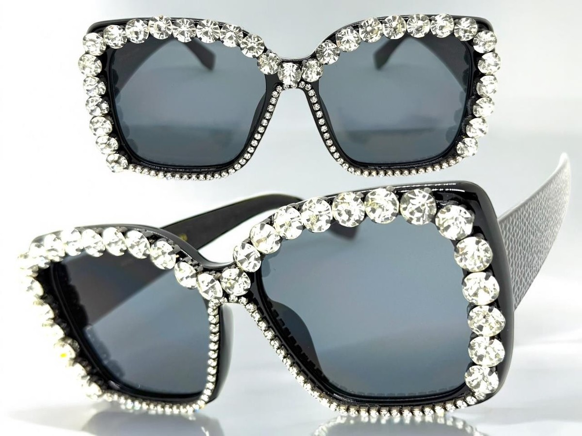 Black Oversized Bling Sunglasses Oversized Rhinestone Sunglasses Well Crafted Black Silver  main image 4