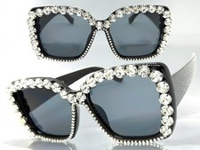 Tr s Grand Exag r  Funky R tro Lunettes de Soleil Large Carr  Noir Bling Cadre