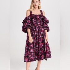 Ulla Johnson NWT Purple Floral Caprice Cotton Poplin Midi Dress Size 2
