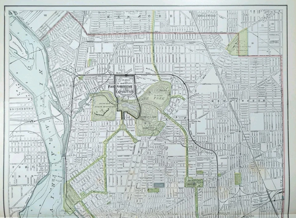 Vintage 1901 BUFFALO NEW YORK Map 14"x22" ~ Old Antique Original ERIE COUNTY NY - Image 3 of 4