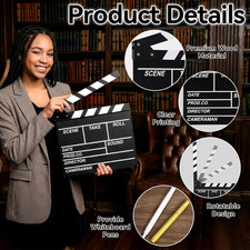 Movie Film Clap Board, 10.4 x 11.8 Inches Wooden Film Director Clapboard with...