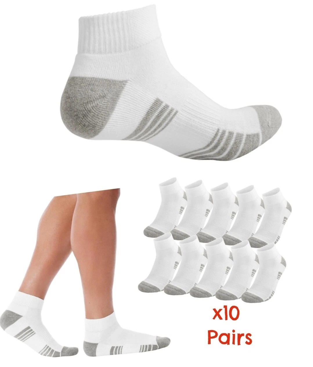 Members Mark Mens Quarter Top LOW CUT White Socks PK OF 10 Size 6-12