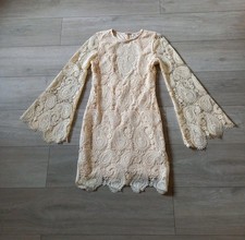 River Island Cream Woven Lace Overlay Bodycon Dress Open Back Party Wedding UK6