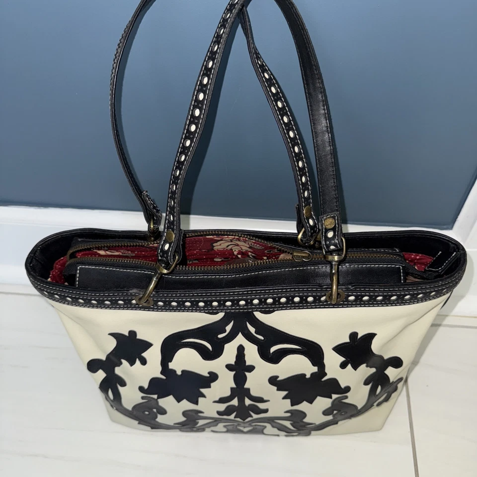 Редкая Isabella Fiore черный/слоновой кости инструмент кожи большая сумка - Изображение 3 из 4