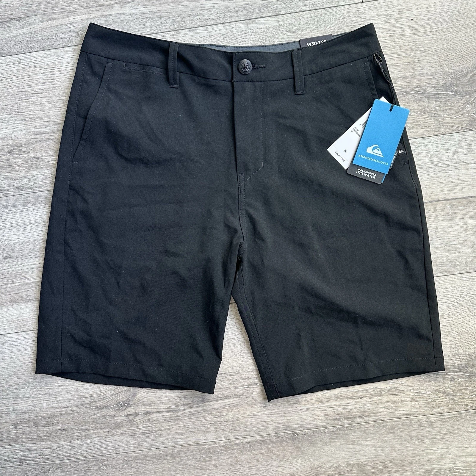 Quiksilver Men's Amphibian Shorts W30/L20 Black DryFlight Hybrid Chino 8.5” $50
