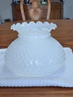 White Milk Vintage Glass Hobnail Ruffled Globe Round Lamp Shade 7" Fitter