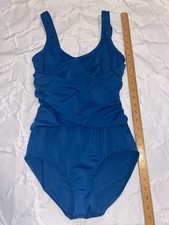 Vintage Speedo One-Piece Swimsuit Women s Blue Size 10 Logo Crossover Stretch