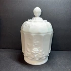 Vtg WESTMORELAND White Milk Glass Covered Candy Dish Paneled Grape & Leaf W/Lid