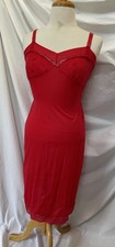 Vtg 50s 60s Rogers Red Tricot Nylon Full Slip Gown Size 34  Excellent