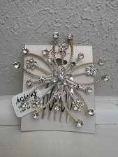 Icing Rhinestone Hair Comb Sparkle Flower Spray Crystal Silver Tone Prom NWT