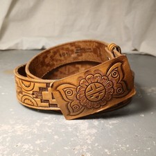 Vintage Chambers Hand-Tooled 36" Leather Belt w/ Native American Inspired Icons