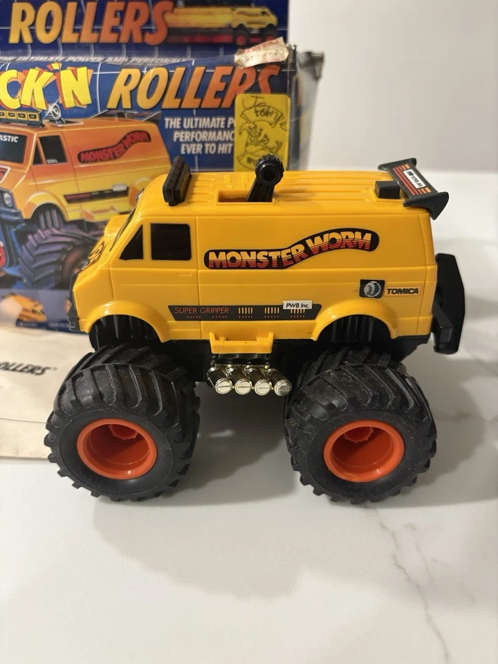 De colección 1988 Tomy Rip Rock'n Rollers Monster Worm furgoneta amarilla con caja y manual Foto 2 de 4