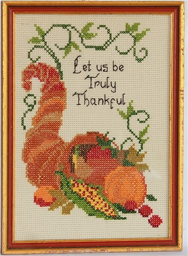 Thanksgiving Cross Stitch "Let us be Truly Thankful" 14.25" x 19.5" Fall Harvest - Picture 7 of 9