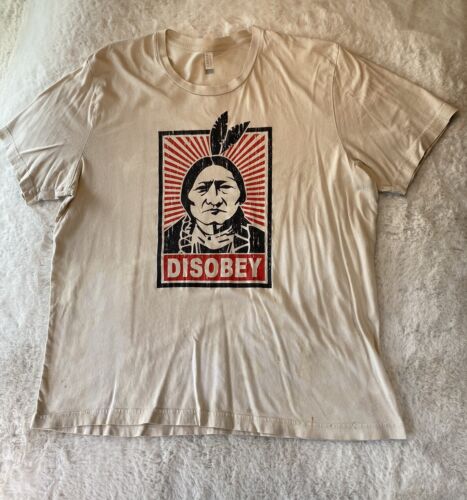 Disobey T-shirt Indian Man Size L XL Obey Retro Distressed - Afbeelding 1 van 11