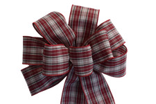 10" Hand Made Burgundy Natural Plaid Wired Bow - Christmas Wreath Holiday