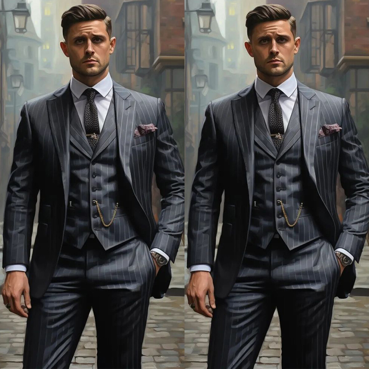 Striped Men Suits Regular Fit Coat Vest Pants Blazer Business Wedding Checked