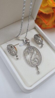 3Pcs/set Bridal Jewelry Set with Six Claw Colored Zircon Necklace Earrings Ring