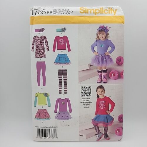 Simplicity 1785 Girls Outfit Tutu Dress Top Leggings Sewing Pattern Sz 4-8 Uncut - Picture 1 of 10