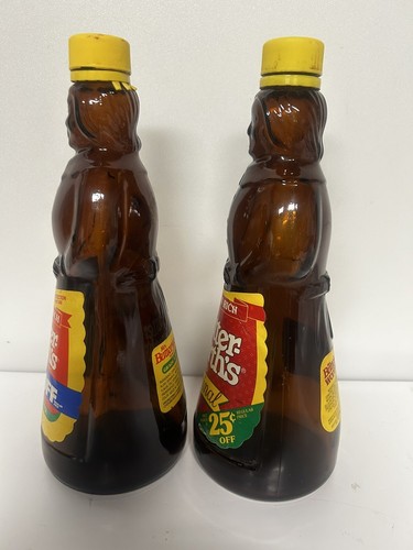 Juego de 2 botellas de jarabe de vidrio ámbar Mrs. Butterworth’s vintage de 24 OZ con tapa vacía - Imagen 2 de 6