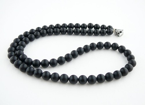 A+ Natural Black Obsidian Smooth Round Gemstone Beaded Protection Necklaces 24'' - Picture 4 of 18
