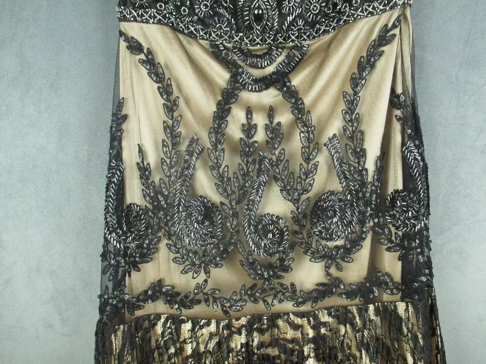 Sue Wong Nocturne Slip Dress Womens 6 Black Gold Beaded Sequin Lace Party Y2K - Image 4 of 4