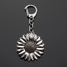 Sunflower Clip On Bag Key Ring Silver Charm Pendant Keychain Big 37x37mm