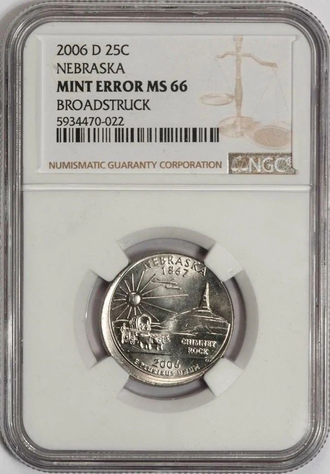 2006 D NGC MS66 Uncentered Broadstruck Nebraska Quarter Mint Error Rare Date Wow - Image 3 of 4