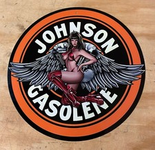 Johnson Gasoline Pin Up Aluminum Metal Sign 12" Gasolene