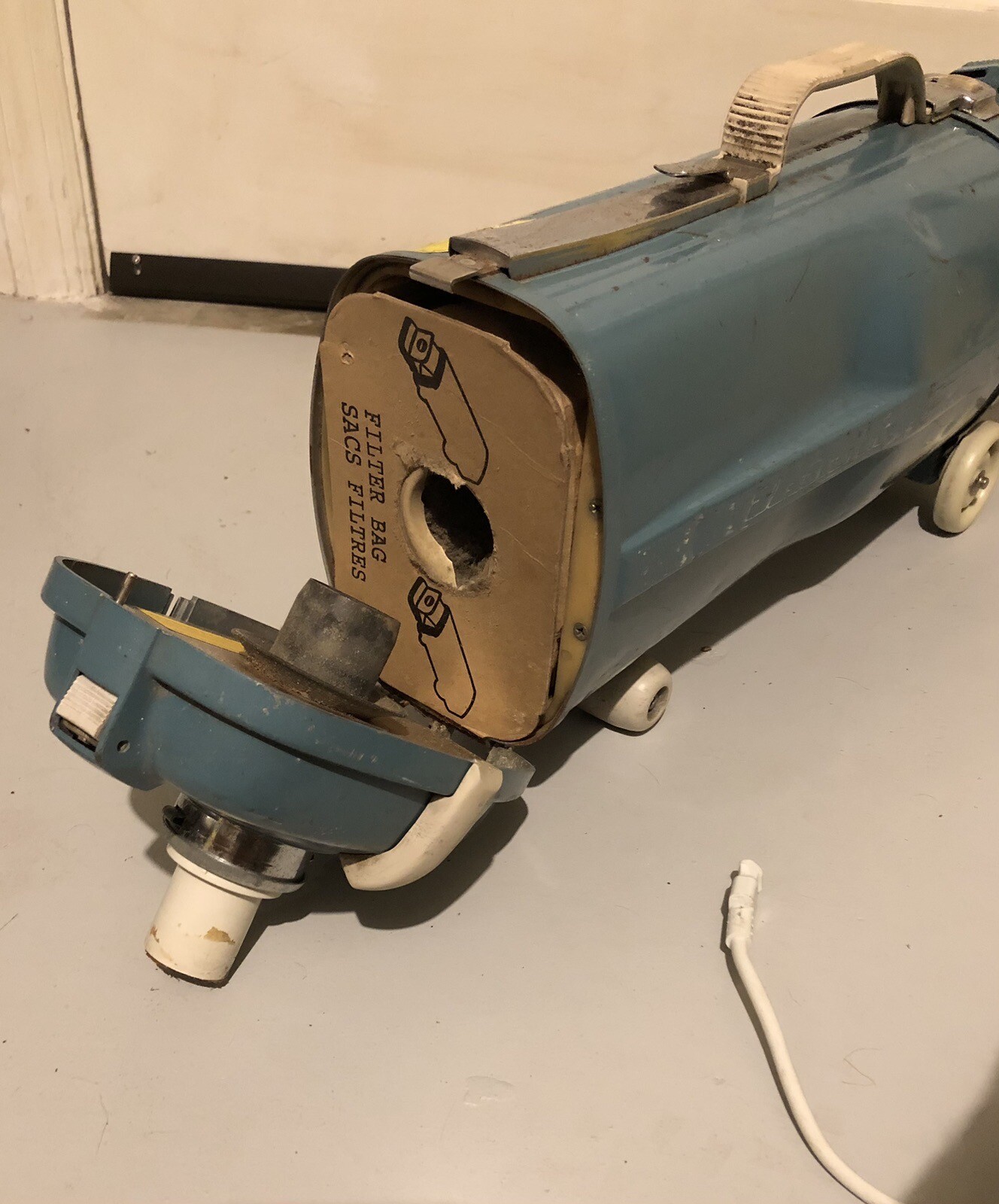 Electrolux Model L Blue Bagged Corded Metal Canister Vacuum Cleaner