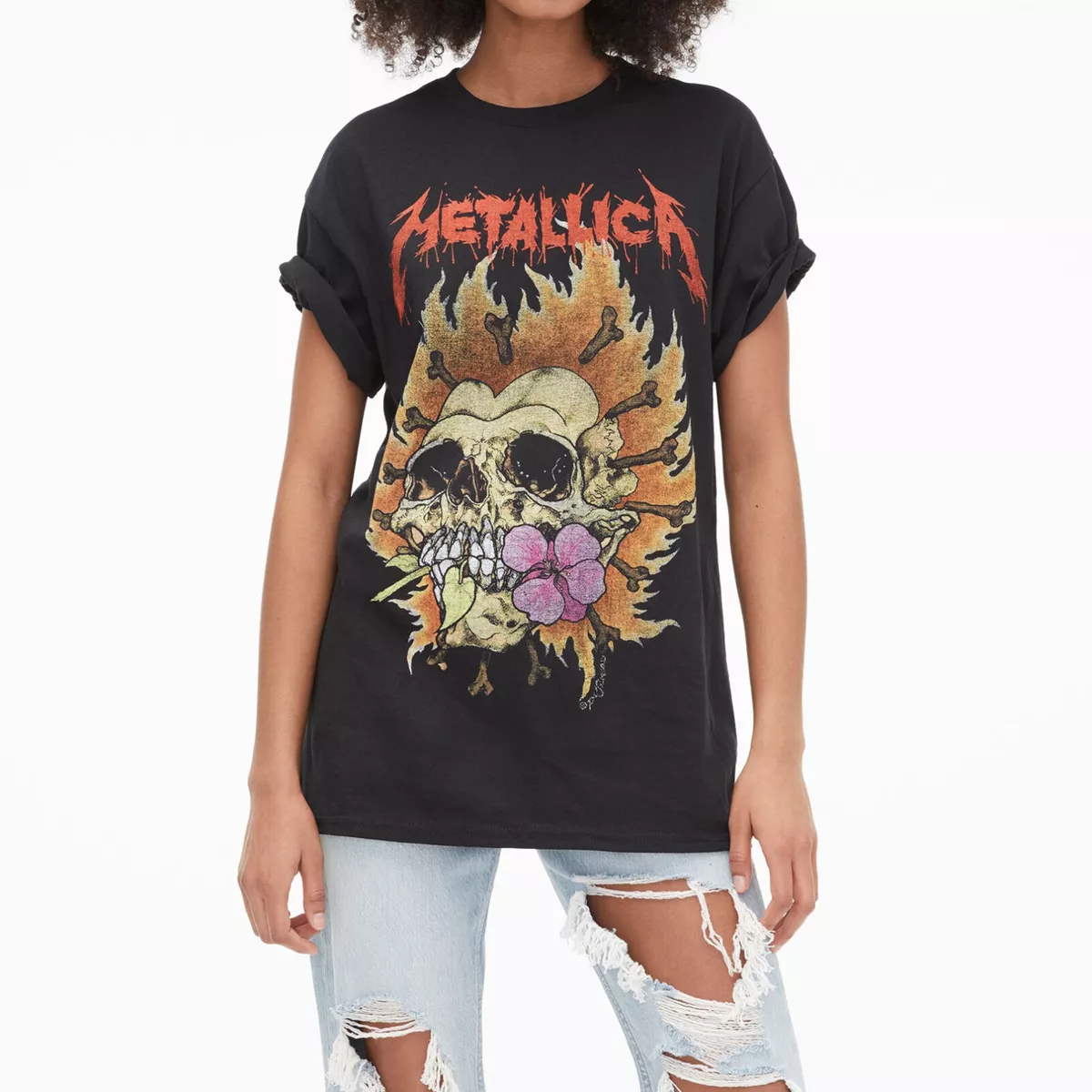 Flaming Skull printed T-shirt