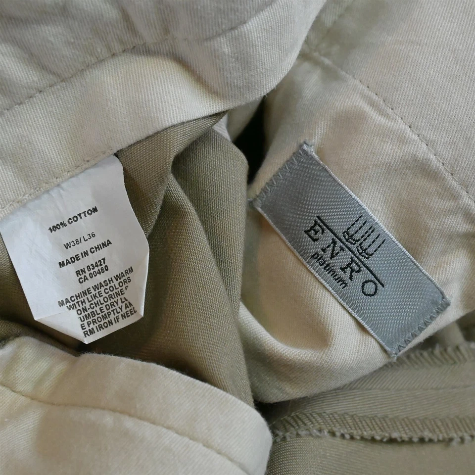 ENRO 38 x 36 Khaki Flat Front Chino Pants - Image 2 of 3