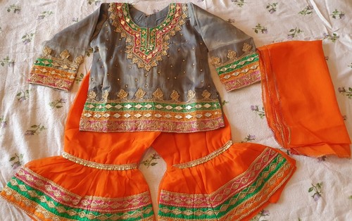Pakistani Asian Girls Eid Party Dress Suit Gharara size 20~ 30-36m Grey / Orange - 第 3/8 張圖片