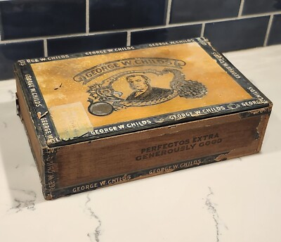 Antique George W Child's Wooden Cigar Box 2 for 5¢ Factory 1896
