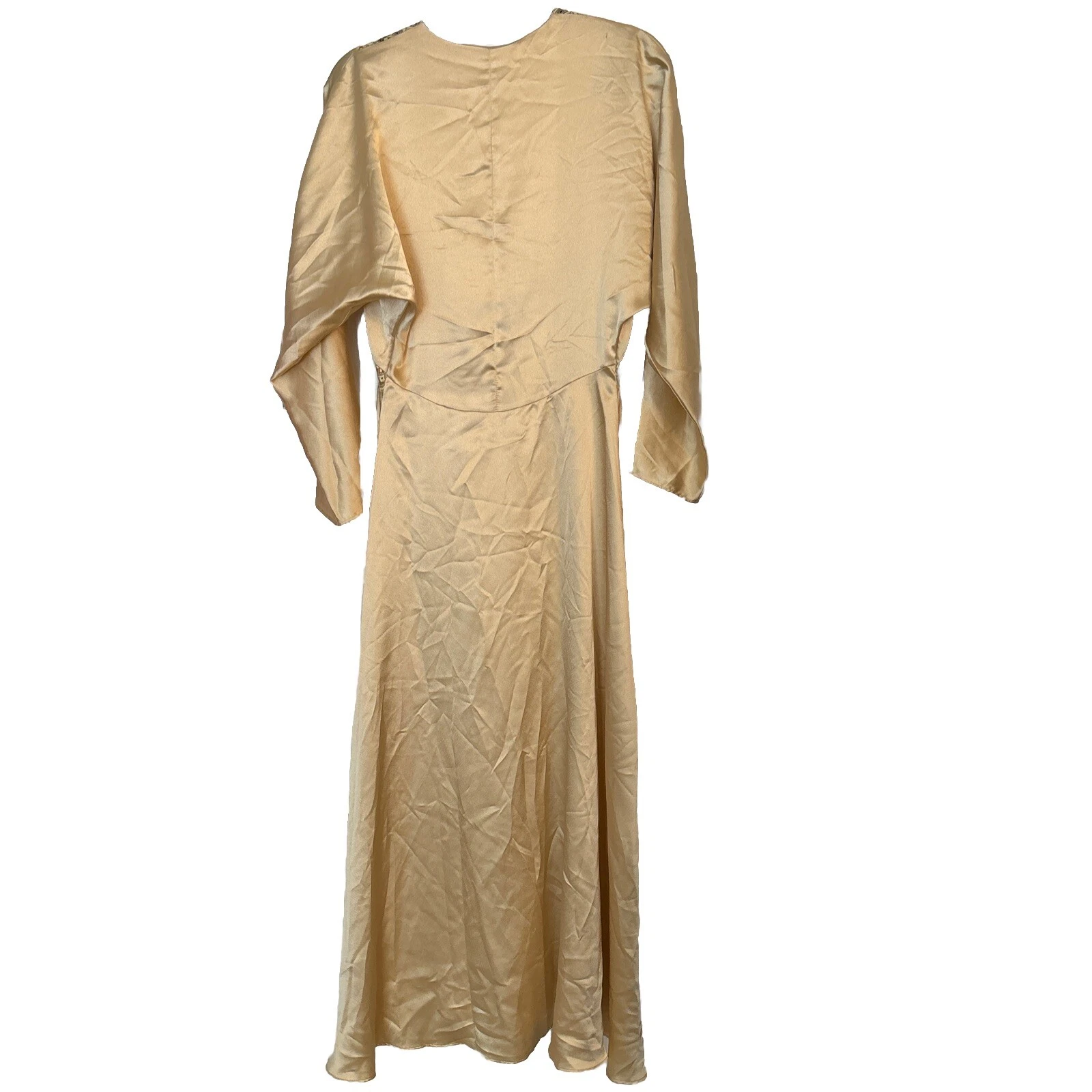 Vestaglia donna Valentino vintage champagne raso pizzo fiocco lunghezza intera S