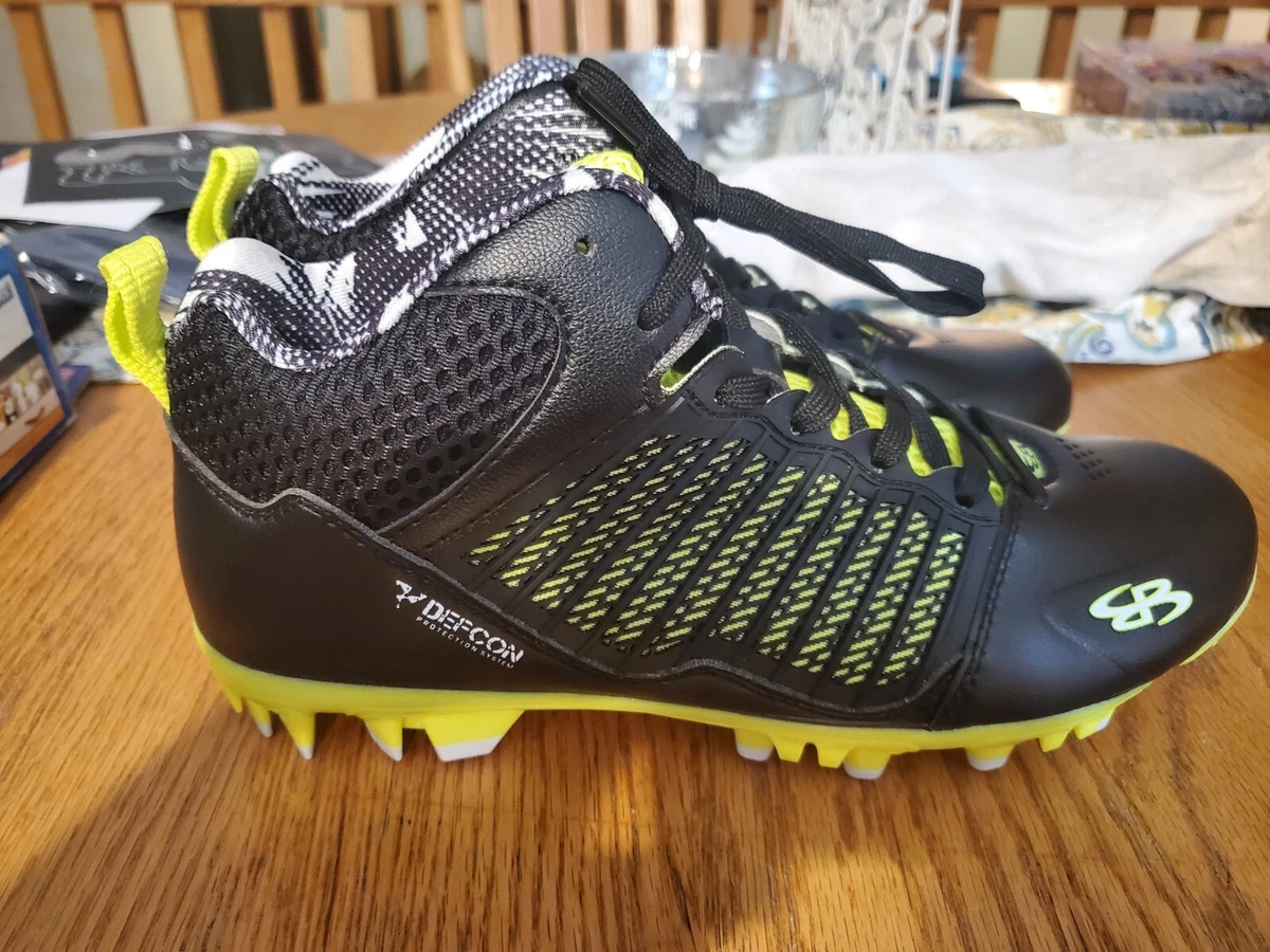 Mens Boys Boombah Defcon Mid Rubber Baseball Cleats size 7 Black Highlighter Yel