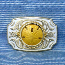 Western Floral Scroll Belt Buckle Sand Dollar Coastal Cowgirl Vtg 80s USA.TYC610