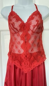 Vtg Red Hot Vanity Fair Slip Lorraine Sheer PURE LACE Camisole Top 2 pc Set M 36