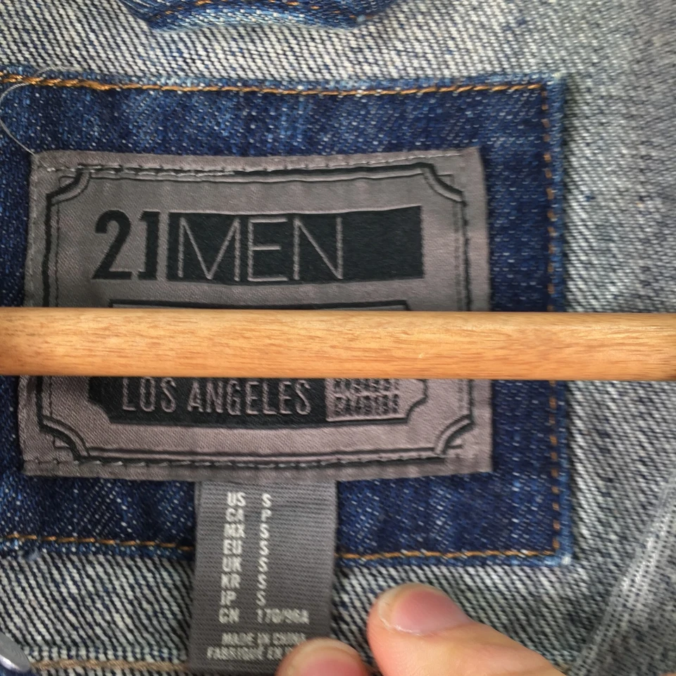 21 Hombre Chaqueta Vaquera S Azul Manga Larga Cuello Algodón 103749 Foto 3 de 4