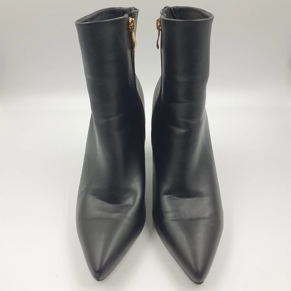 Billini Boots Womens Sz 9 Black Faux Leather Block Heel Ankle Zip Up Point Toe - image 2 of 4