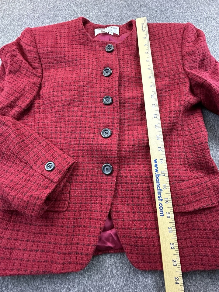 Blazer vintage Saville para mujer 8 rojo negro a cuadros lana traje chaqueta Foto 3 de 4