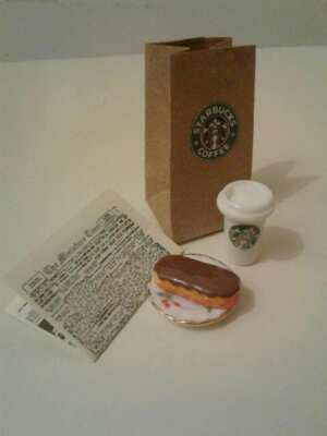 1:12 or 1:6 scale STARBUCKS COFFEE, CHOCOLATE ECLAIR, PLATE & BAG  w/BONUS