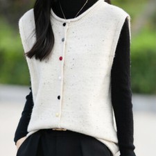 Women Knitted Tank Tops Waistcoat Retro Casual Gilet Soft Sleeveless Jumper